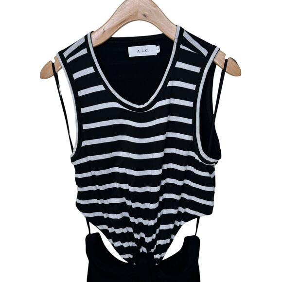 A.L.C Striped Cutout Knotted Sleeveless Midi Dress Black White Stripe SMALL - Picture 2 of 8